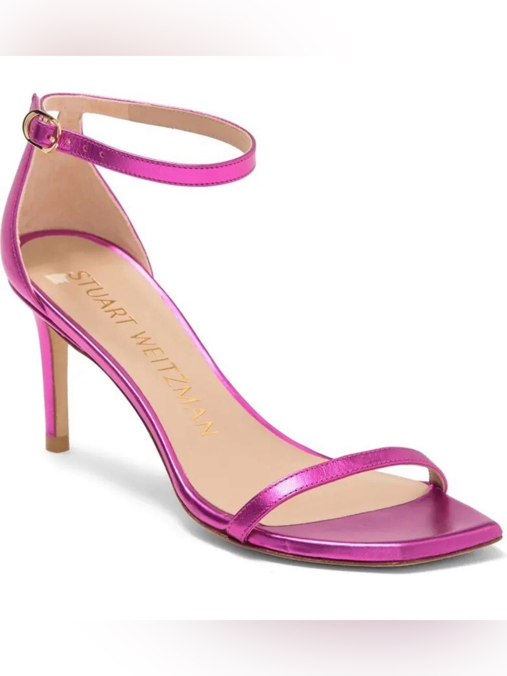 Stuart Weitzman Nudistcurve Azalea Metallic Pink Strappy Heel 6 NWOB